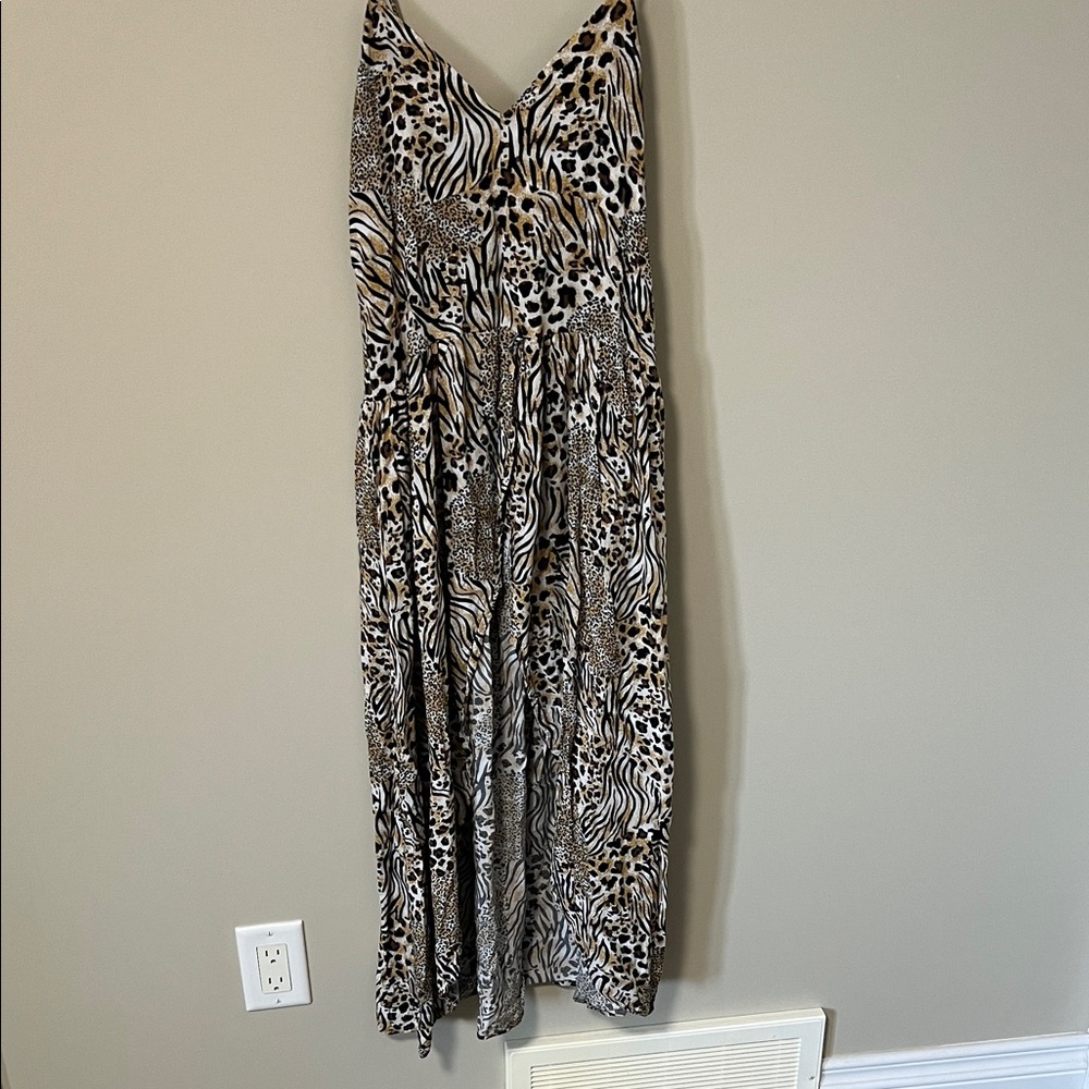 Animal Print Lightweight Sun Dress Resort Wear Swim Cover Adjustable Straps XS